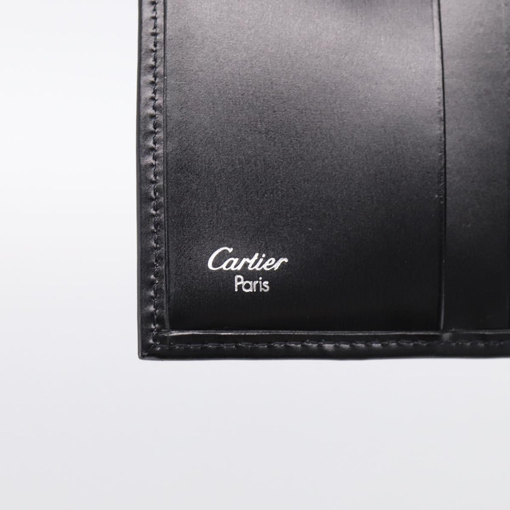 Cartier PANTHERE Wallet Leather Black Silver Auth 211473A