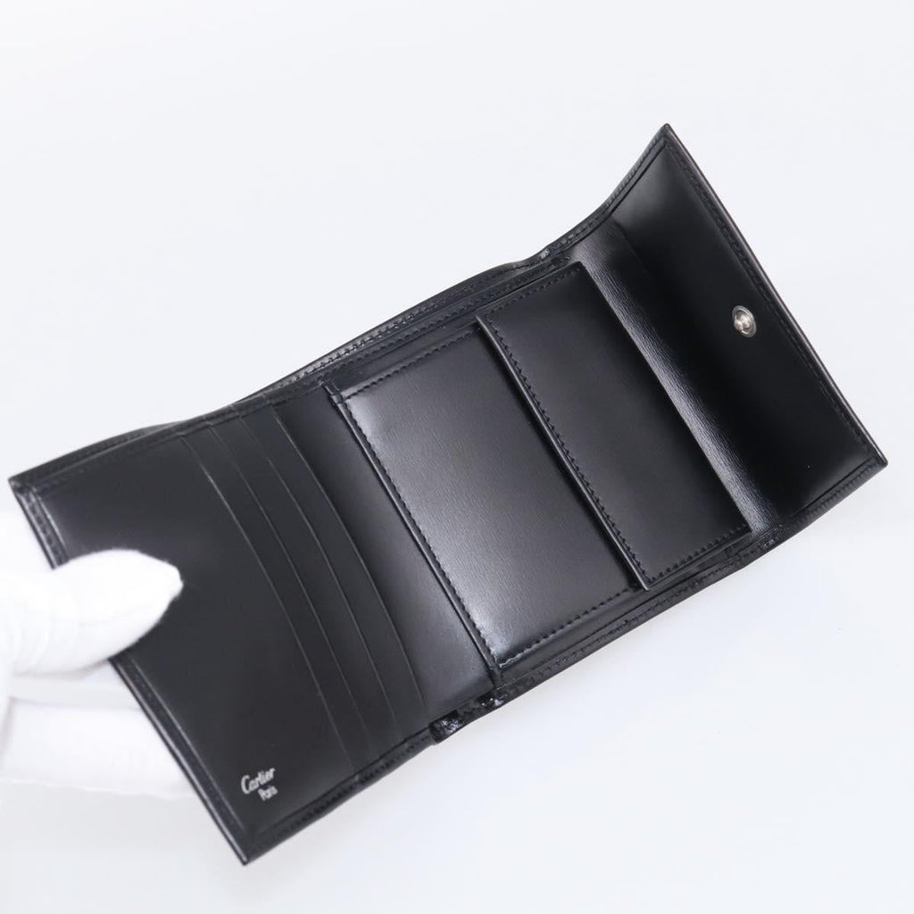 Cartier PANTHERE Wallet Leather Black Silver Auth 211473A