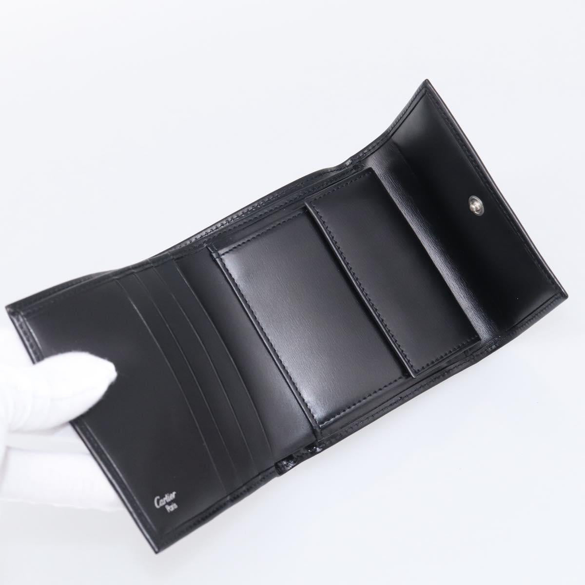 Cartier PANTHERE Wallet Leather Black Silver Auth 211473A