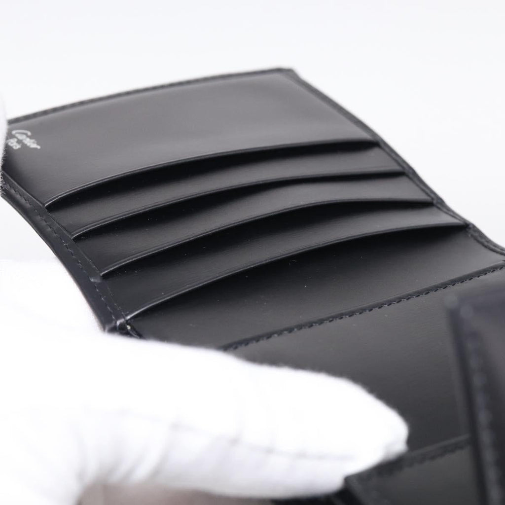 Cartier PANTHERE Wallet Leather Black Silver Auth 211473A