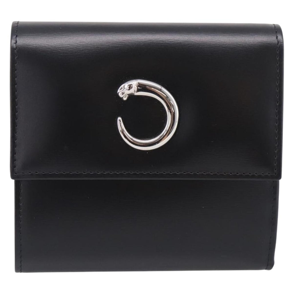 Cartier PANTHERE Wallet Leather Black Silver Auth 211473A