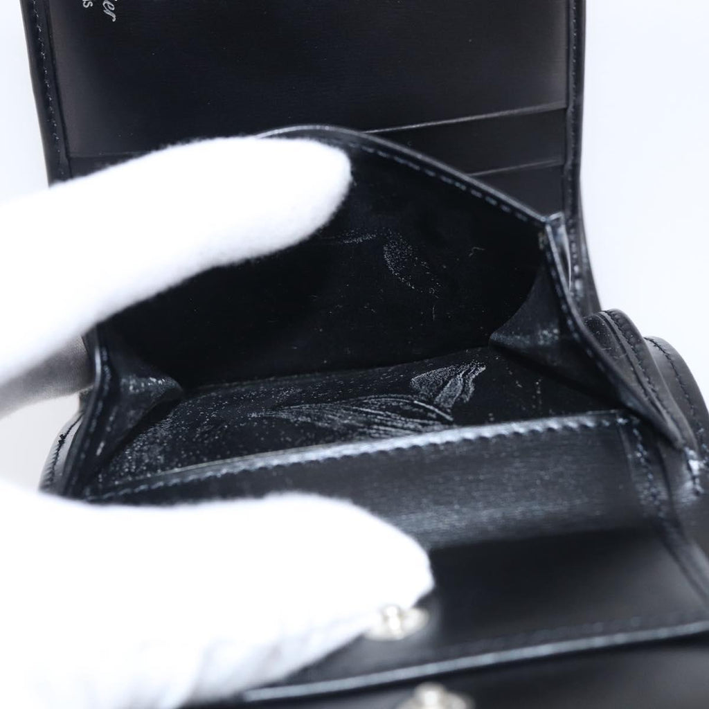 Cartier PANTHERE Wallet Leather Black Silver Auth 211473A