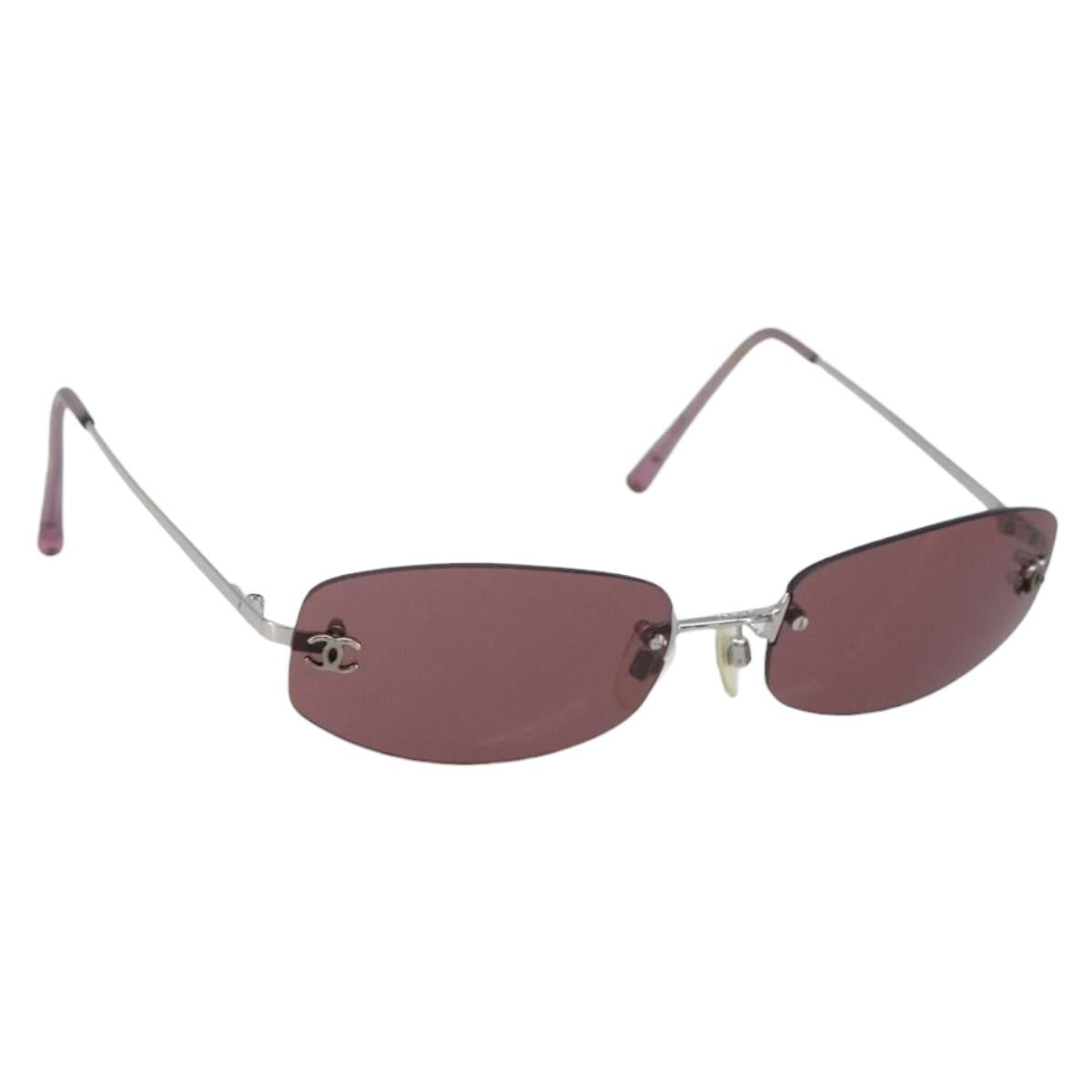 CHANEL COCO Mark Sunglasses Metal Brown Silver CC Auth 211503M
