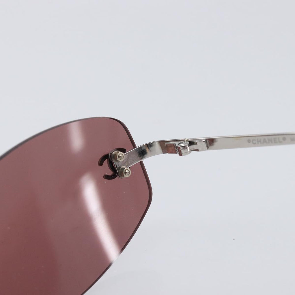 CHANEL COCO Mark Sunglasses Metal Brown Silver CC Auth 211503M