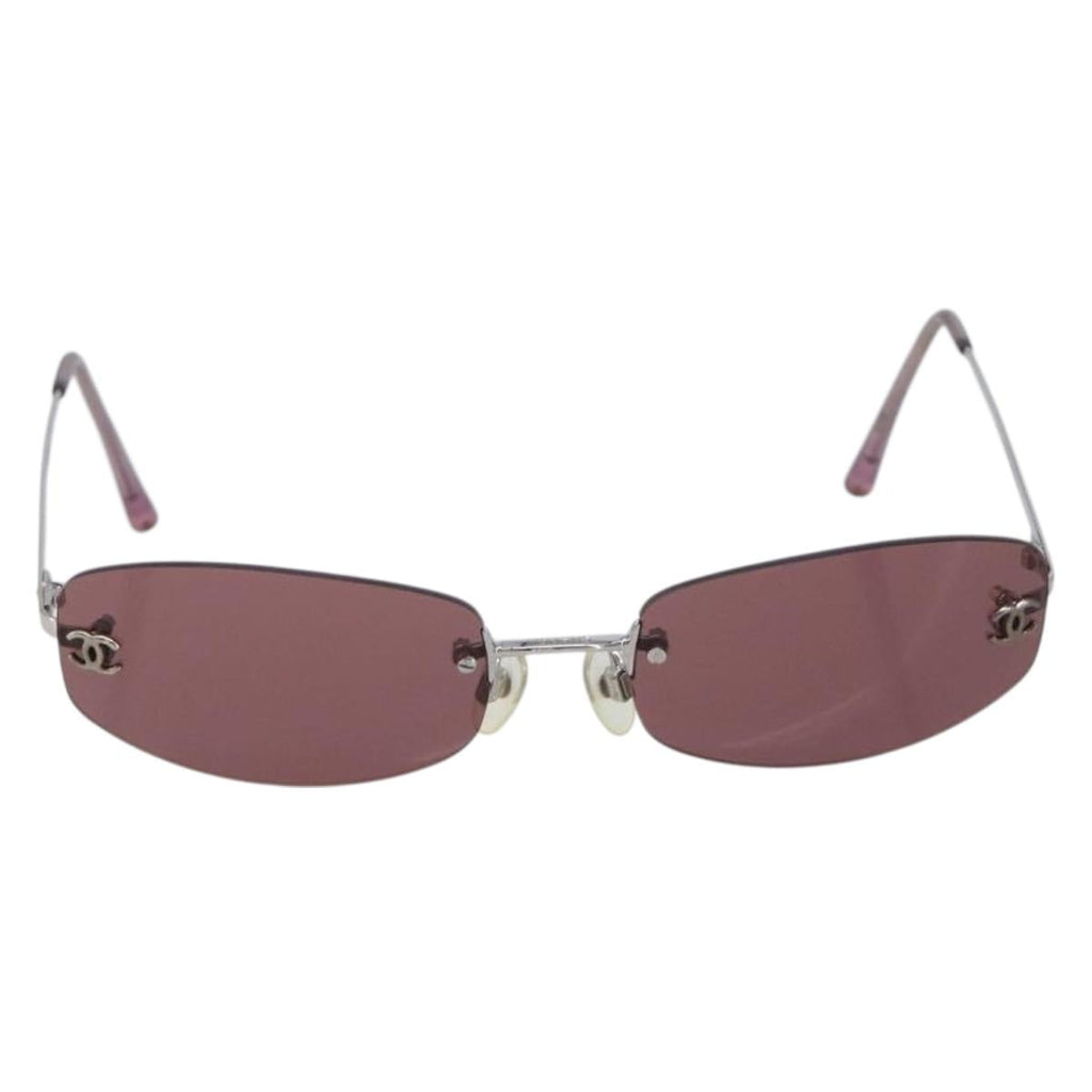 CHANEL COCO Mark Sunglasses Metal Brown Silver CC Auth 211503M