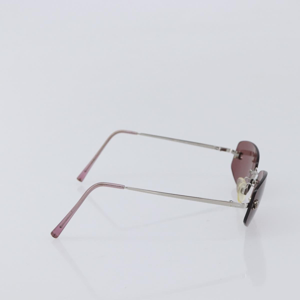 CHANEL COCO Mark Sunglasses Metal Brown Silver CC Auth 211503M
