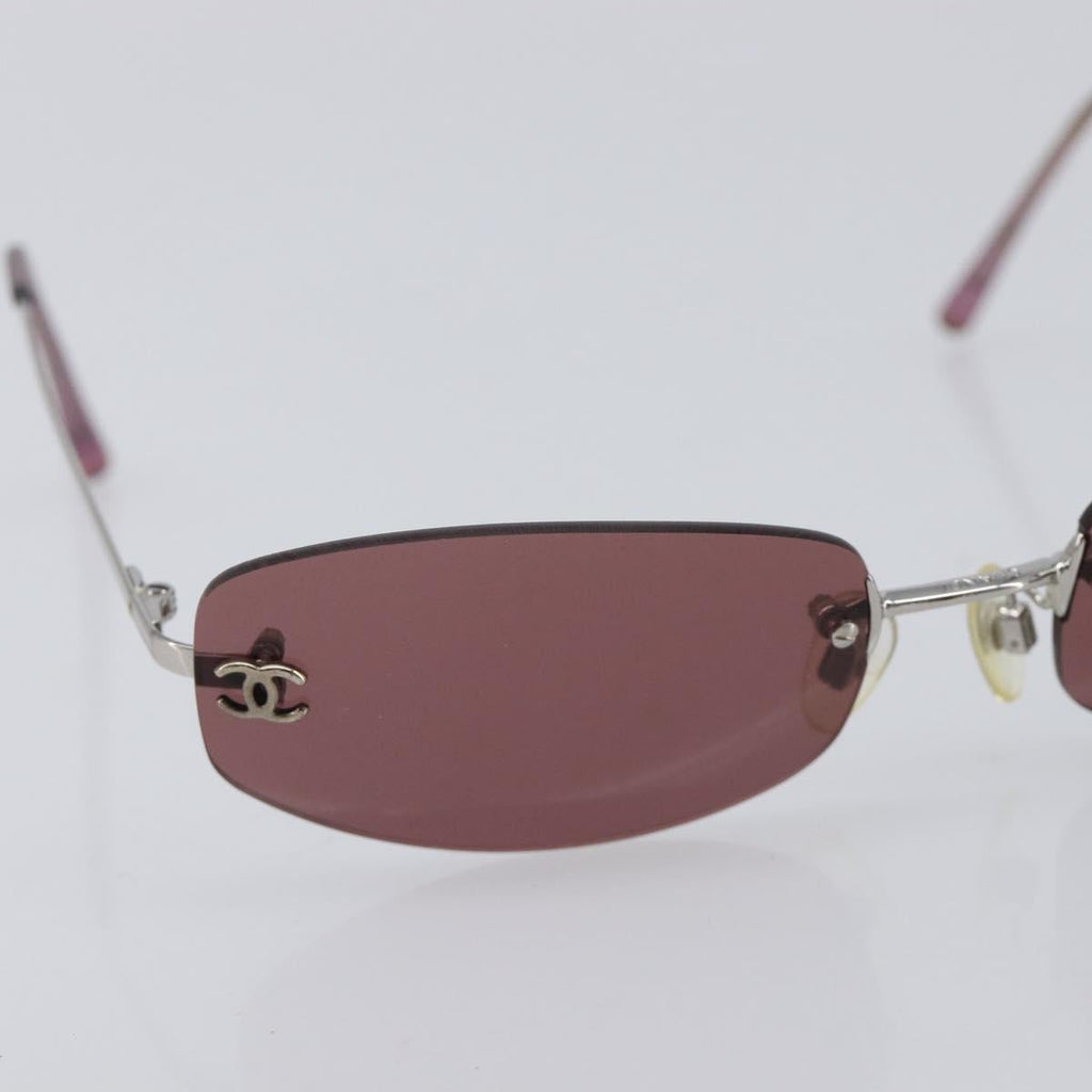 CHANEL COCO Mark Sunglasses Metal Brown Silver CC Auth 211503M
