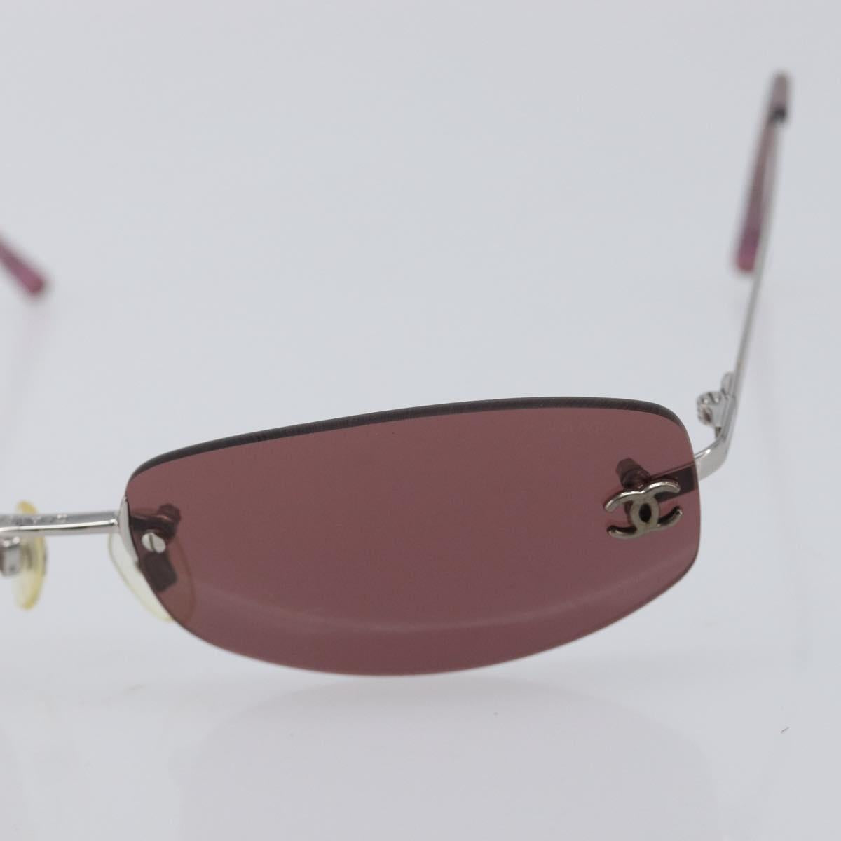 CHANEL COCO Mark Sunglasses Metal Brown Silver CC Auth 211503M