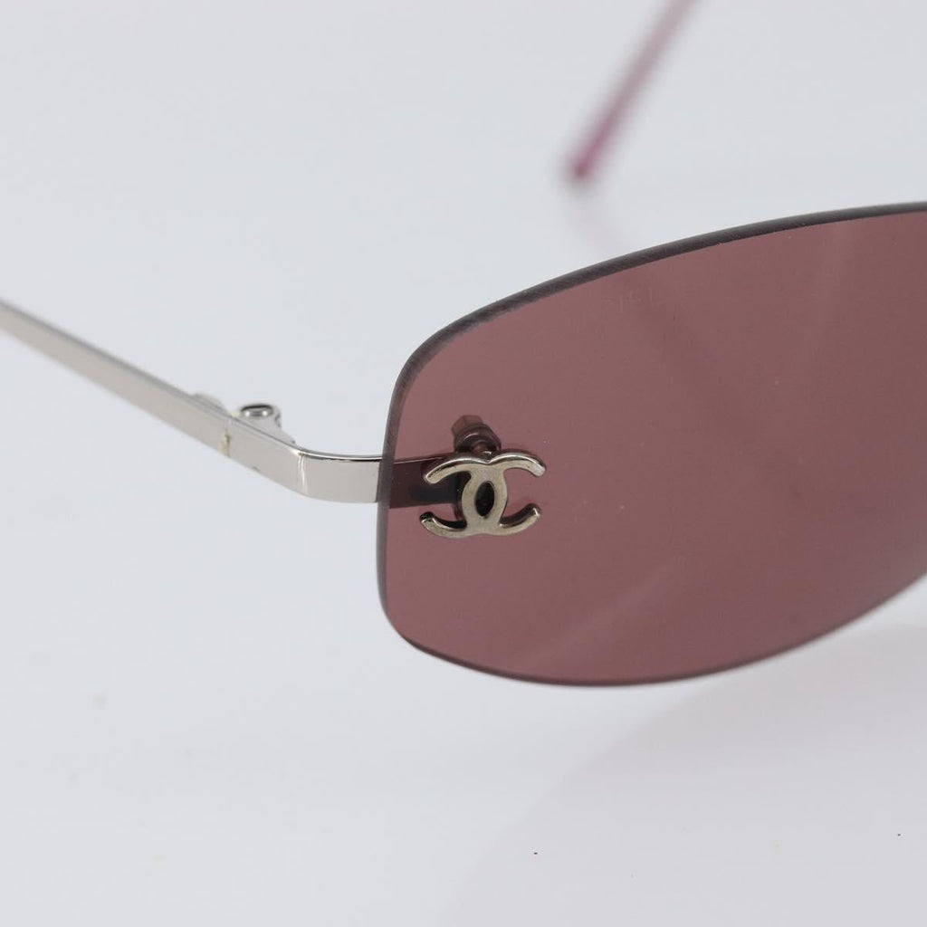 CHANEL COCO Mark Sunglasses Metal Brown Silver CC Auth 211503M