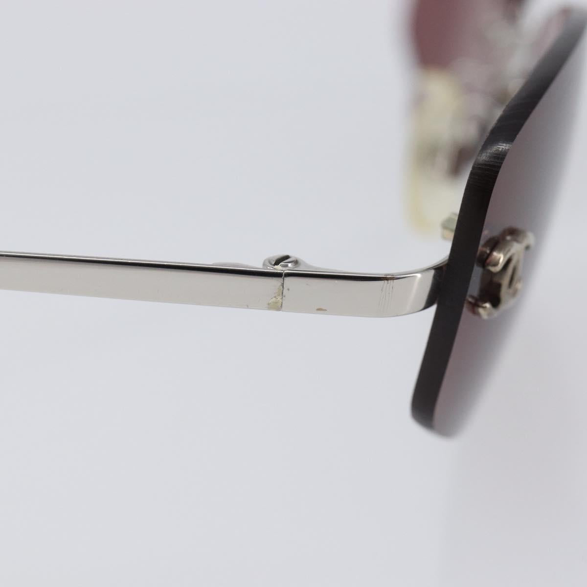 CHANEL COCO Mark Sunglasses Metal Brown Silver CC Auth 211503M