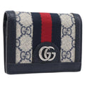 GUCCI GG Supreme Ophidia Sherry Line Wallet PVC Navy Silver 523155 Auth 211508V