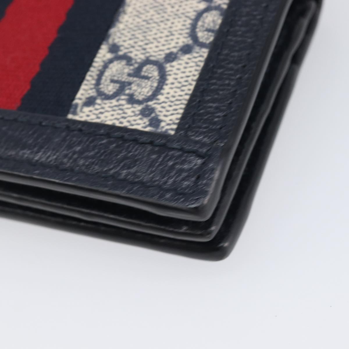 GUCCI GG Supreme Ophidia Sherry Line Wallet PVC Navy Silver 523155 Auth 211508V