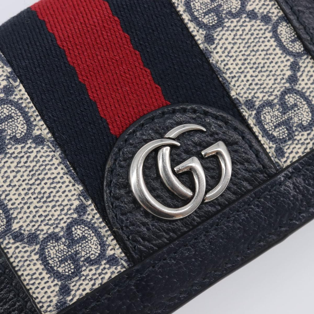 GUCCI GG Supreme Ophidia Sherry Line Wallet PVC Navy Silver 523155 Auth 211508V