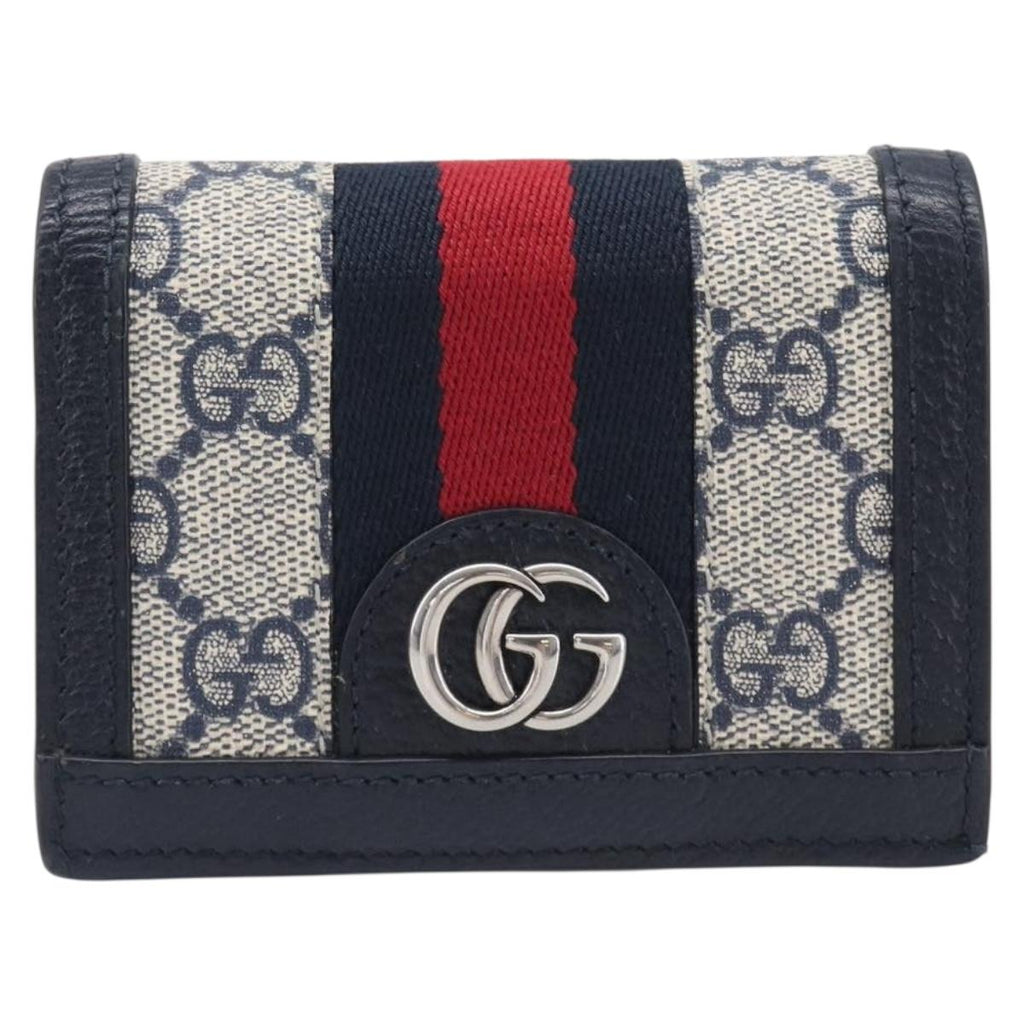 GUCCI GG Supreme Ophidia Sherry Line Wallet PVC Navy Silver 523155 Auth 211508V
