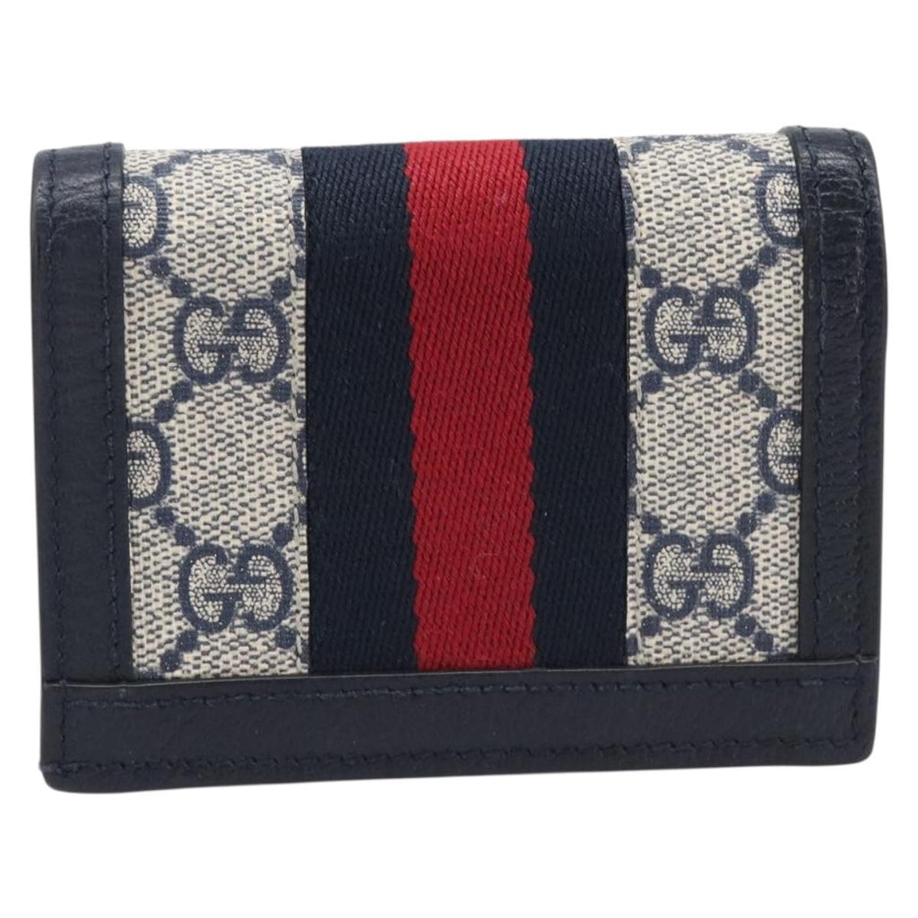 GUCCI GG Supreme Ophidia Sherry Line Wallet PVC Navy Silver 523155 Auth 211508V
