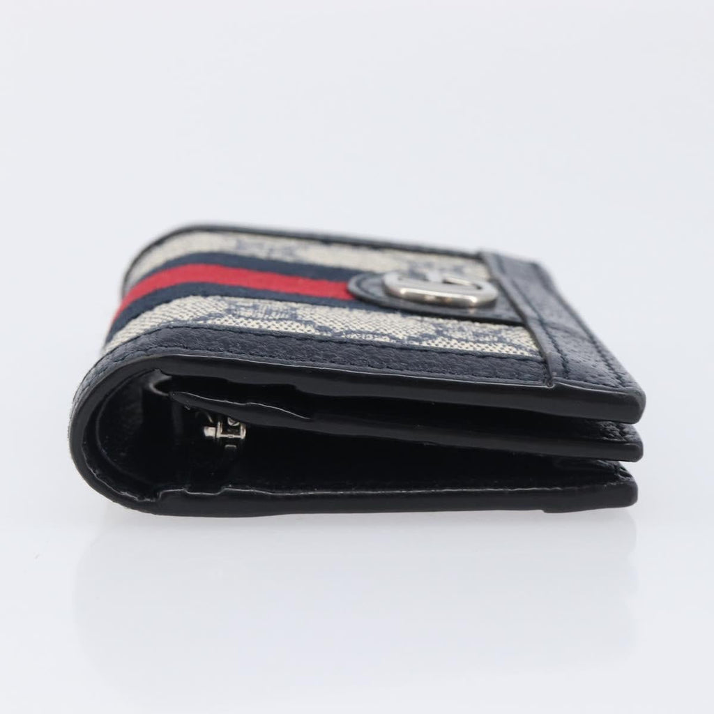 GUCCI GG Supreme Ophidia Sherry Line Wallet PVC Navy Silver 523155 Auth 211508V