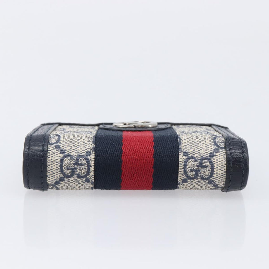 GUCCI GG Supreme Ophidia Sherry Line Wallet PVC Navy Silver 523155 Auth 211508V