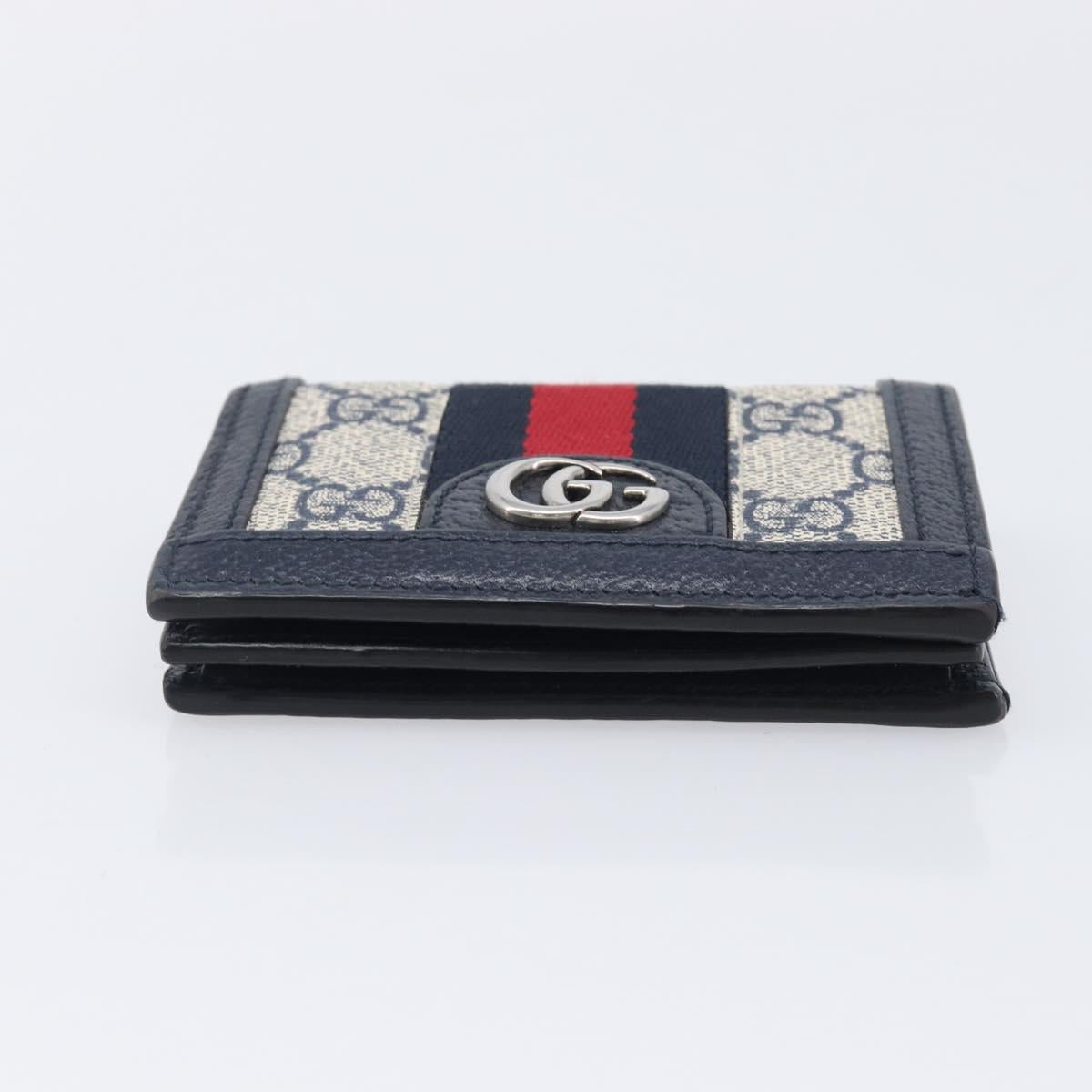 GUCCI GG Supreme Ophidia Sherry Line Wallet PVC Navy Silver 523155 Auth 211508V
