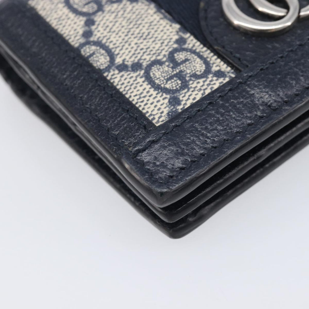 GUCCI GG Supreme Ophidia Sherry Line Wallet PVC Navy Silver 523155 Auth 211508V
