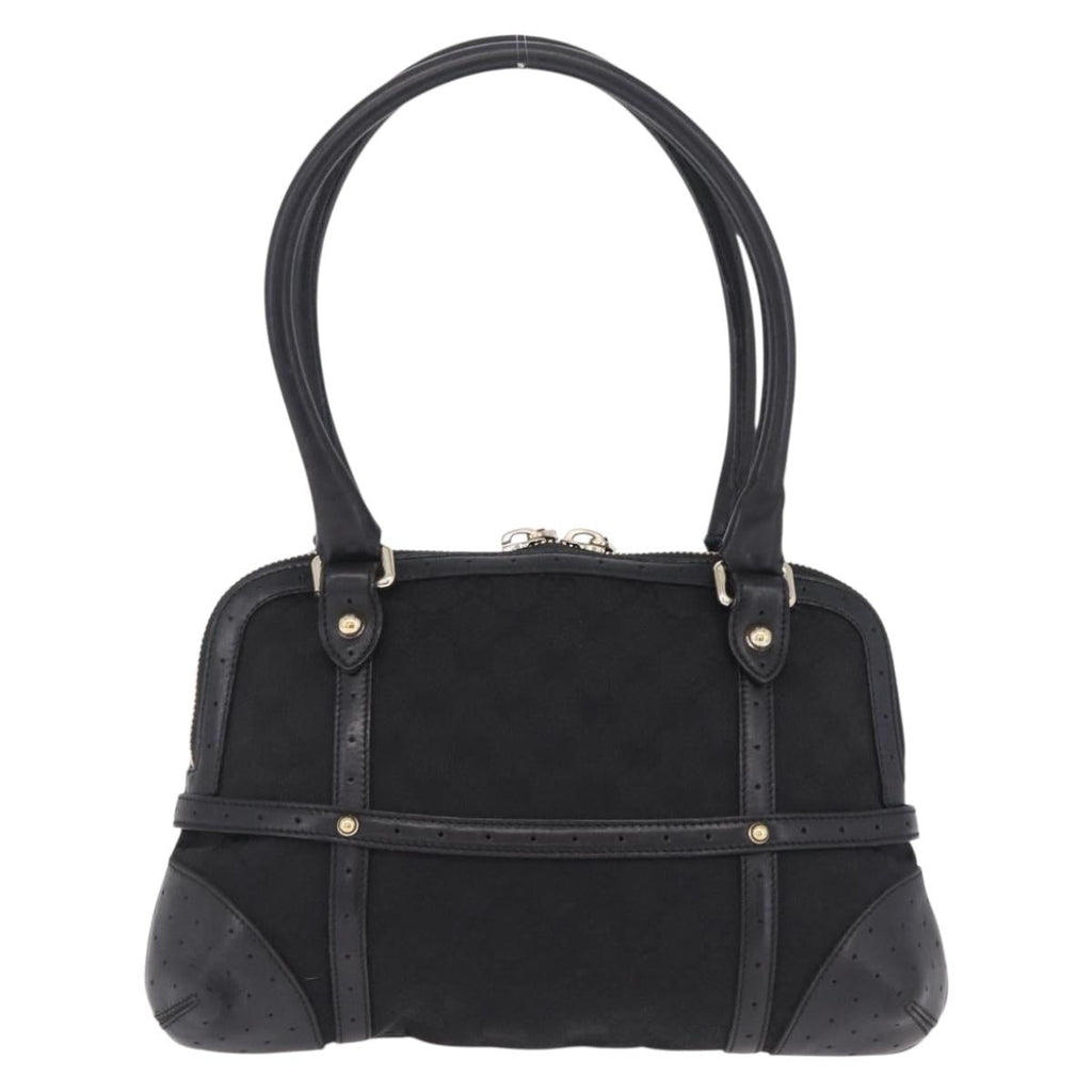GUCCI Web Sherry Line Hand Bag Leather Black Gold 114882 Auth 211805V