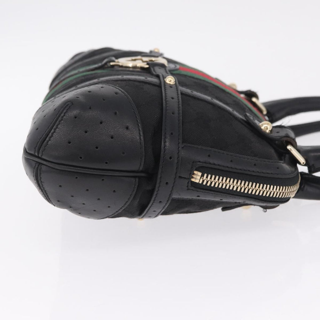 GUCCI Web Sherry Line Hand Bag Leather Black Gold 114882 Auth 211805V