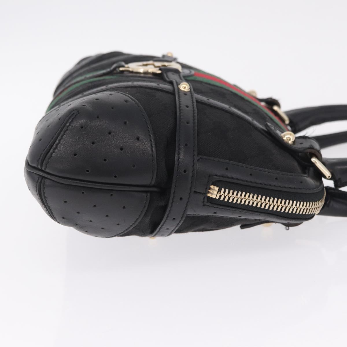 GUCCI Web Sherry Line Hand Bag Leather Black Gold 114882 Auth 211805V