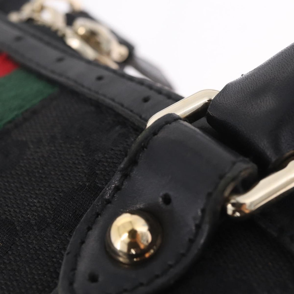 GUCCI Web Sherry Line Hand Bag Leather Black Gold 114882 Auth 211805V