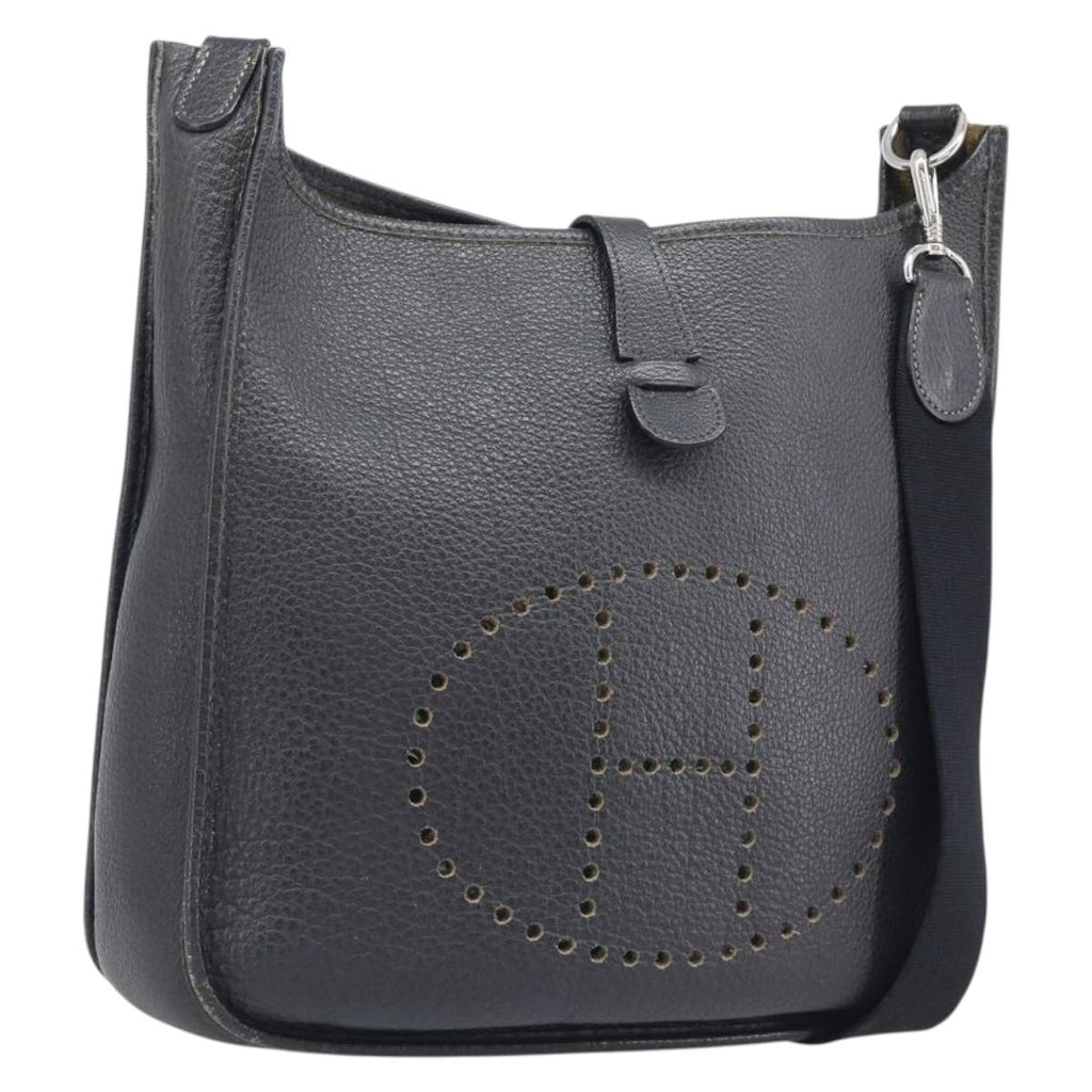 HERMES Evelyn 1GM Shoulder Bag Togo Black Silver Auth 211819M