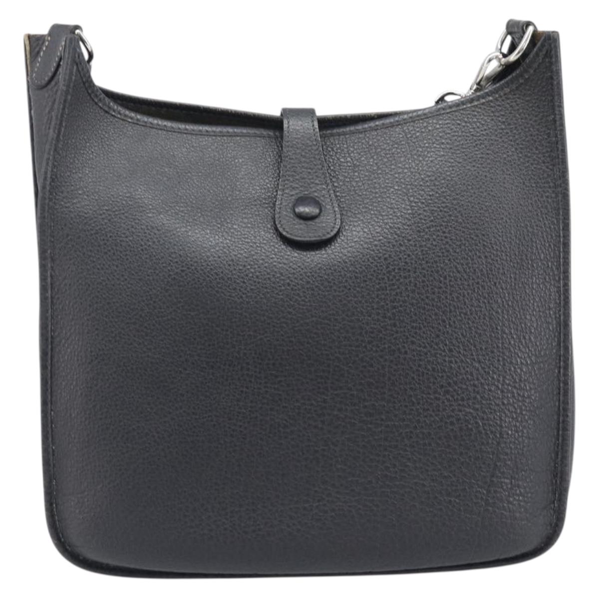 HERMES Evelyn 1GM Shoulder Bag Togo Black Silver Auth 211819M