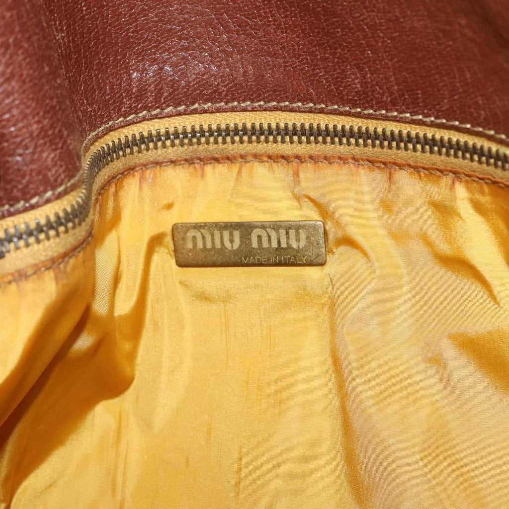 Miu Miu Shoulder Bag Leather Brown Gold Auth 211834A