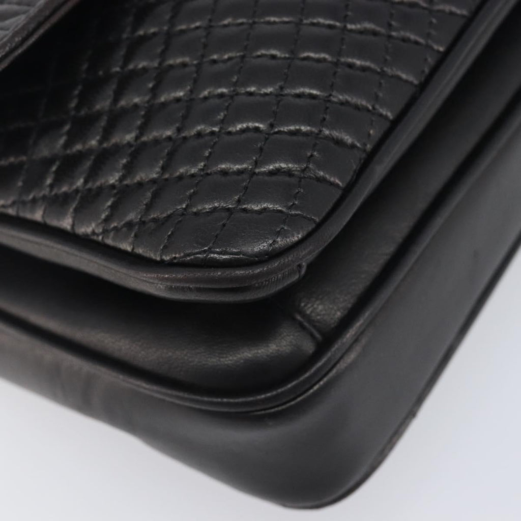 Bally Chain Shoulder Bag Leather Black Gold Auth 211840A