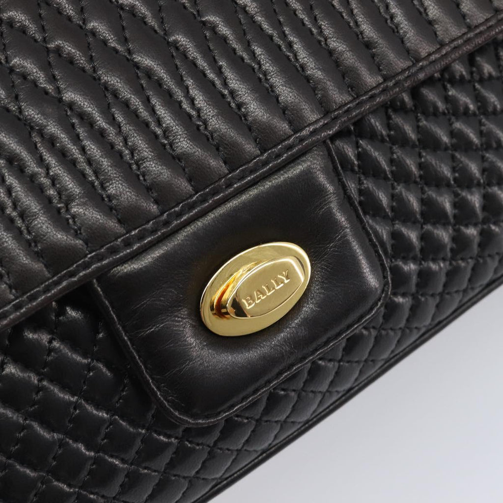 Bally Chain Shoulder Bag Leather Black Gold Auth 211840A