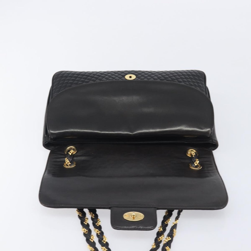 Bally Chain Shoulder Bag Leather Black Gold Auth 211840A