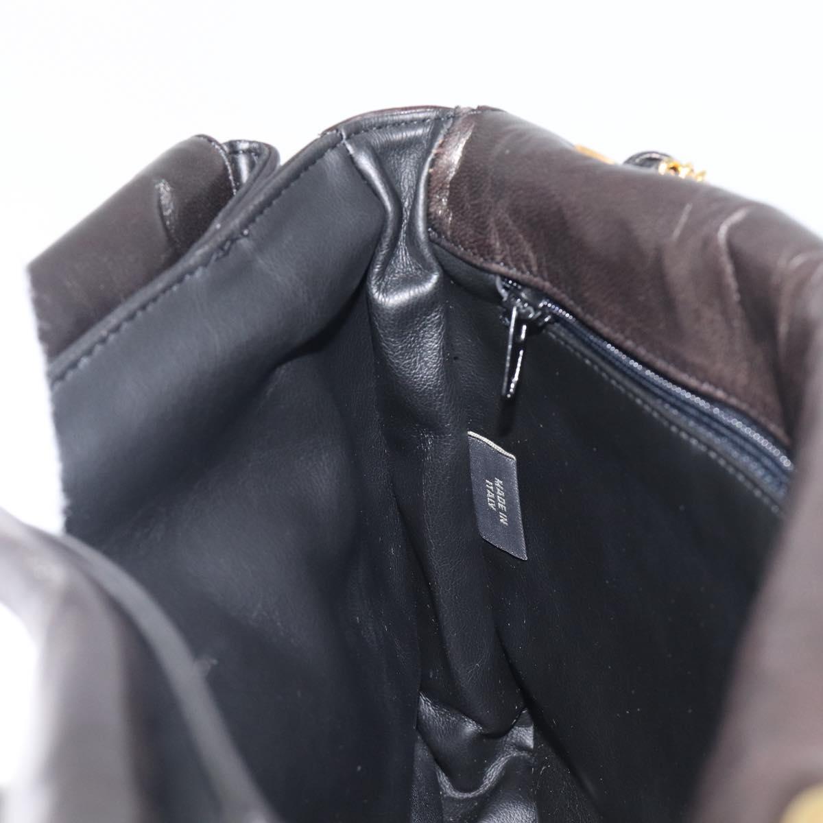 Bally Chain Shoulder Bag Leather Black Gold Auth 211840A