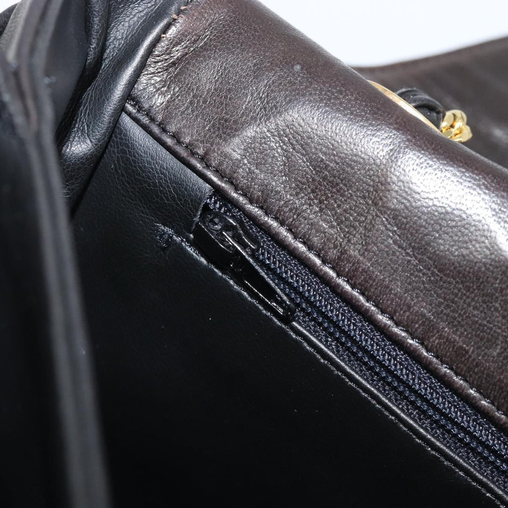 Bally Chain Shoulder Bag Leather Black Gold Auth 211840A