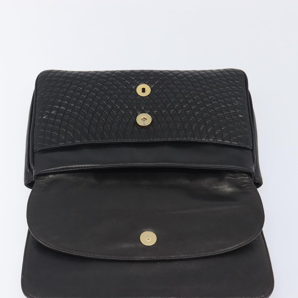 Bally Chain Shoulder Bag Leather Black Gold Auth 211840A