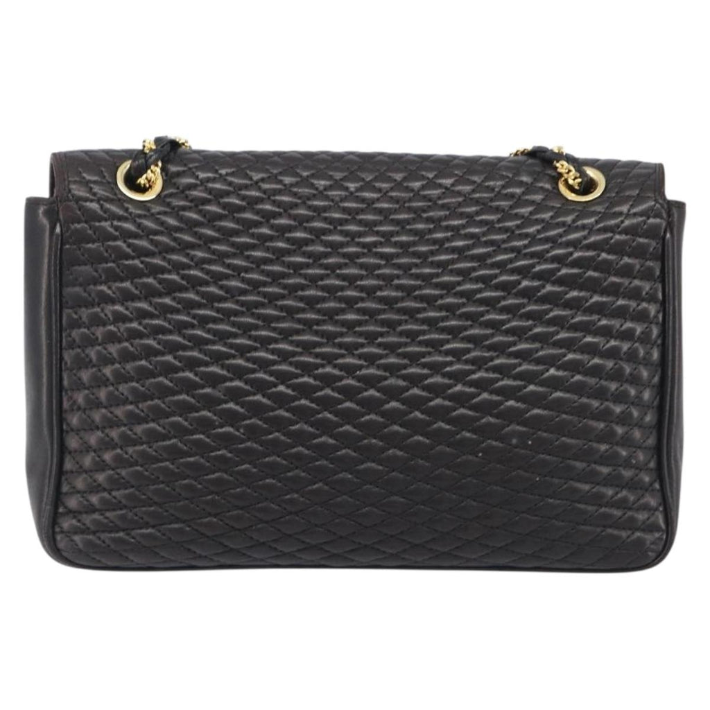 Bally Chain Shoulder Bag Leather Black Gold Auth 211840A