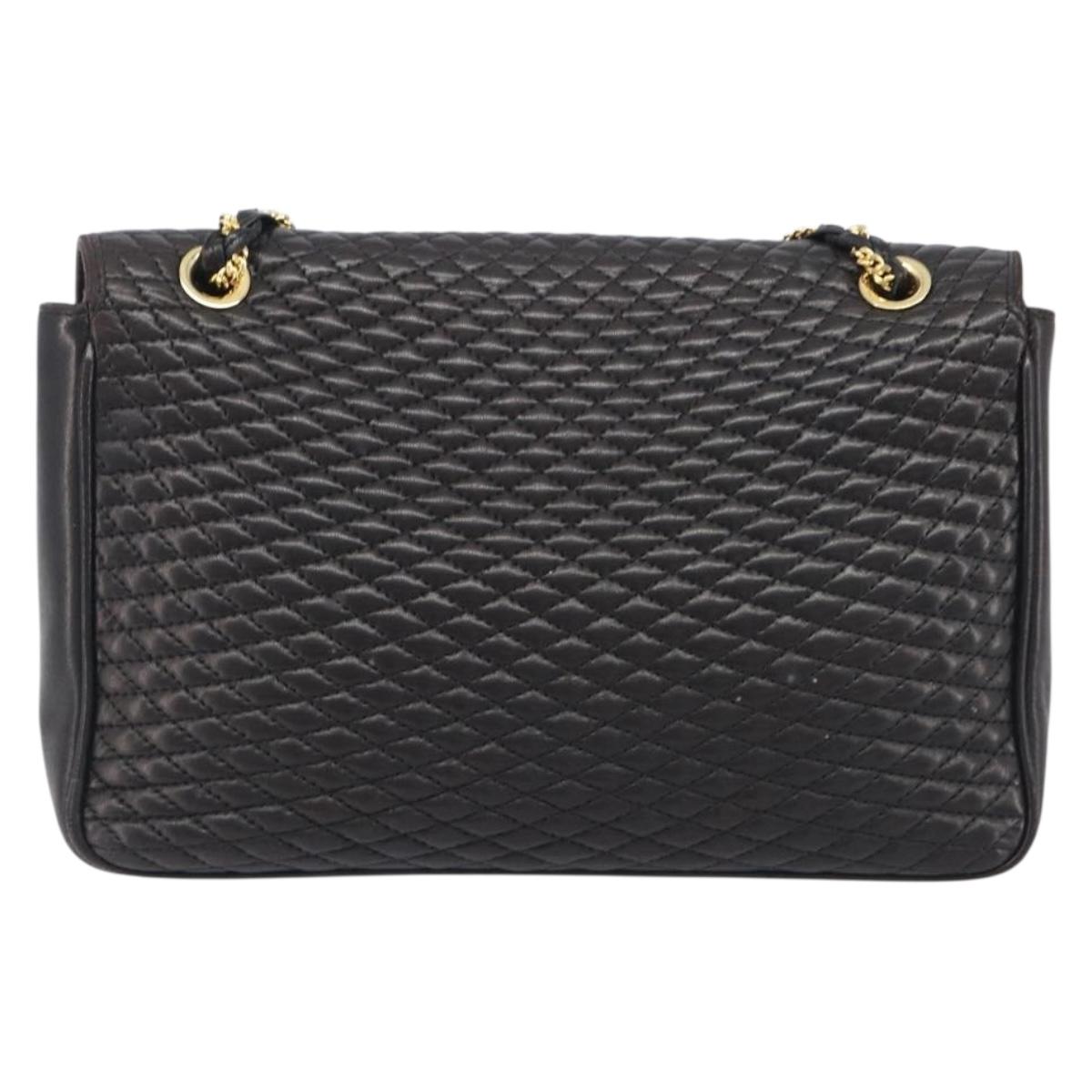 Bally Chain Shoulder Bag Leather Black Gold Auth 211840A