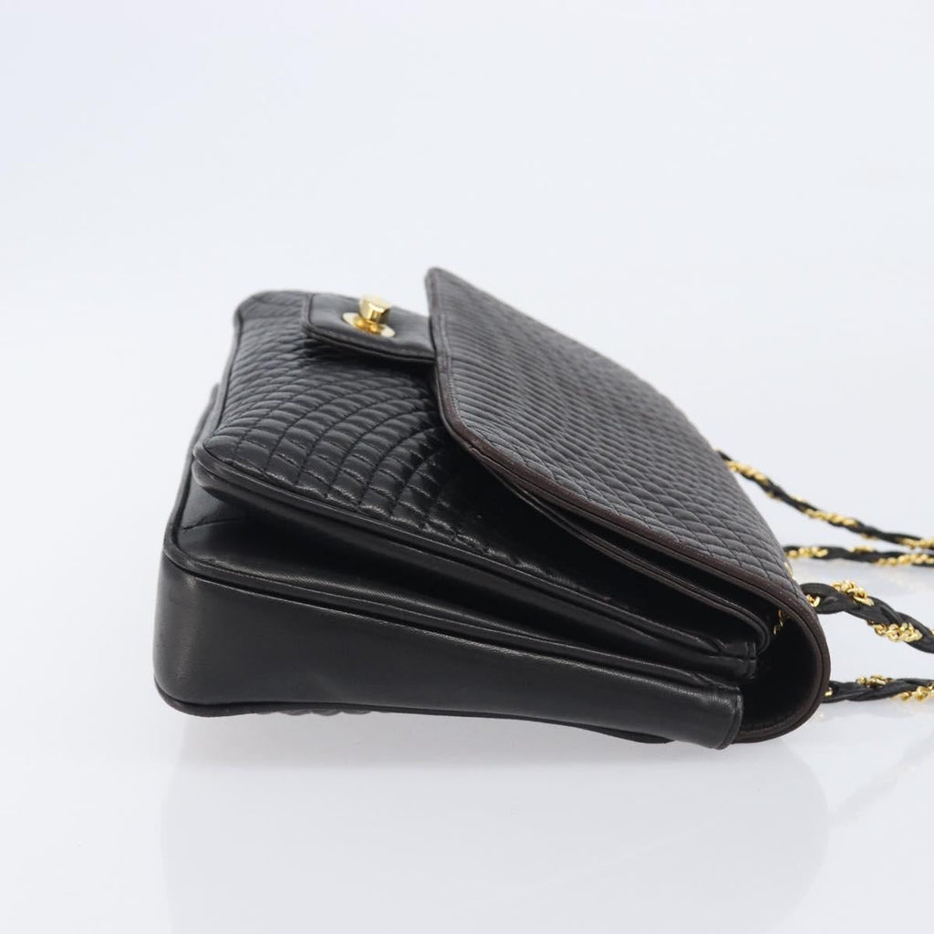 Bally Chain Shoulder Bag Leather Black Gold Auth 211840A