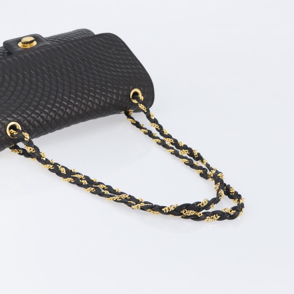 Bally Chain Shoulder Bag Leather Black Gold Auth 211840A