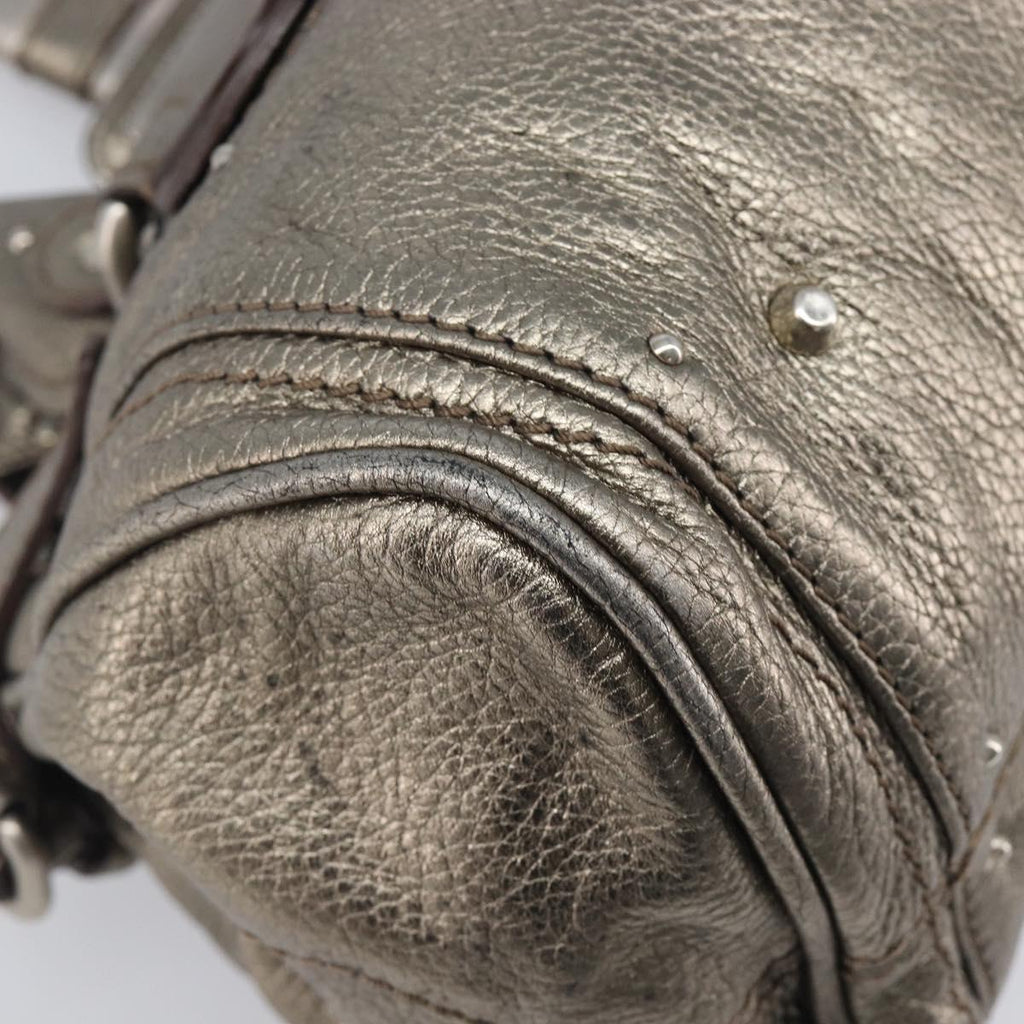 Chloe Paddington Hand Bag Leather Silver Auth 211845V