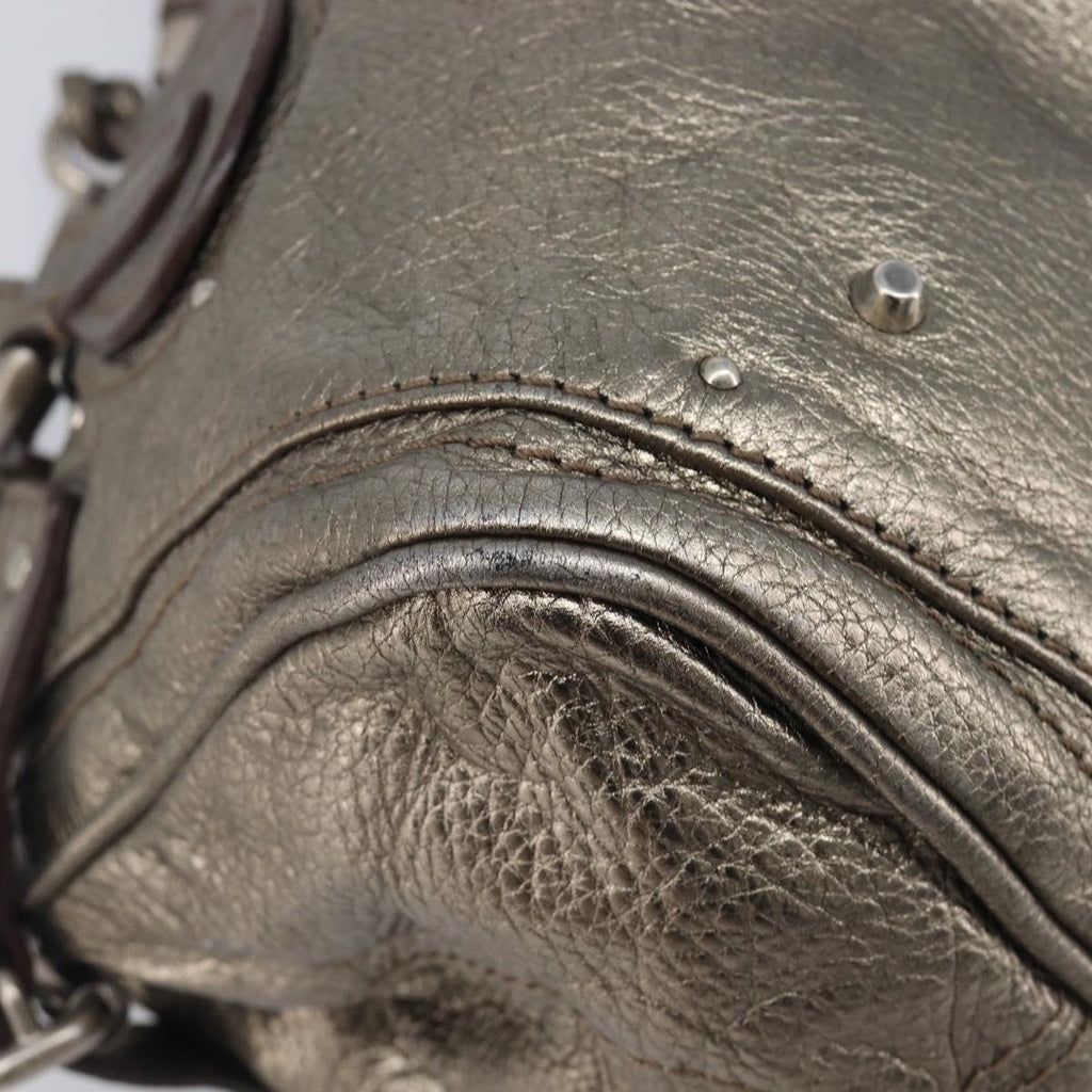 Chloe Paddington Hand Bag Leather Silver Auth 211845V