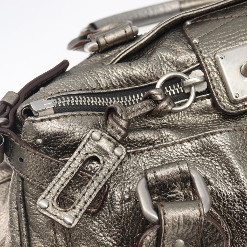 Chloe Paddington Hand Bag Leather Silver Auth 211845V