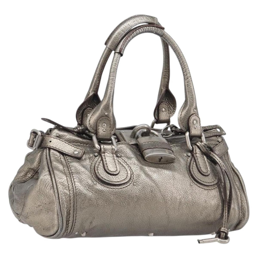 Chloe Paddington Hand Bag Leather Silver Auth 211845V