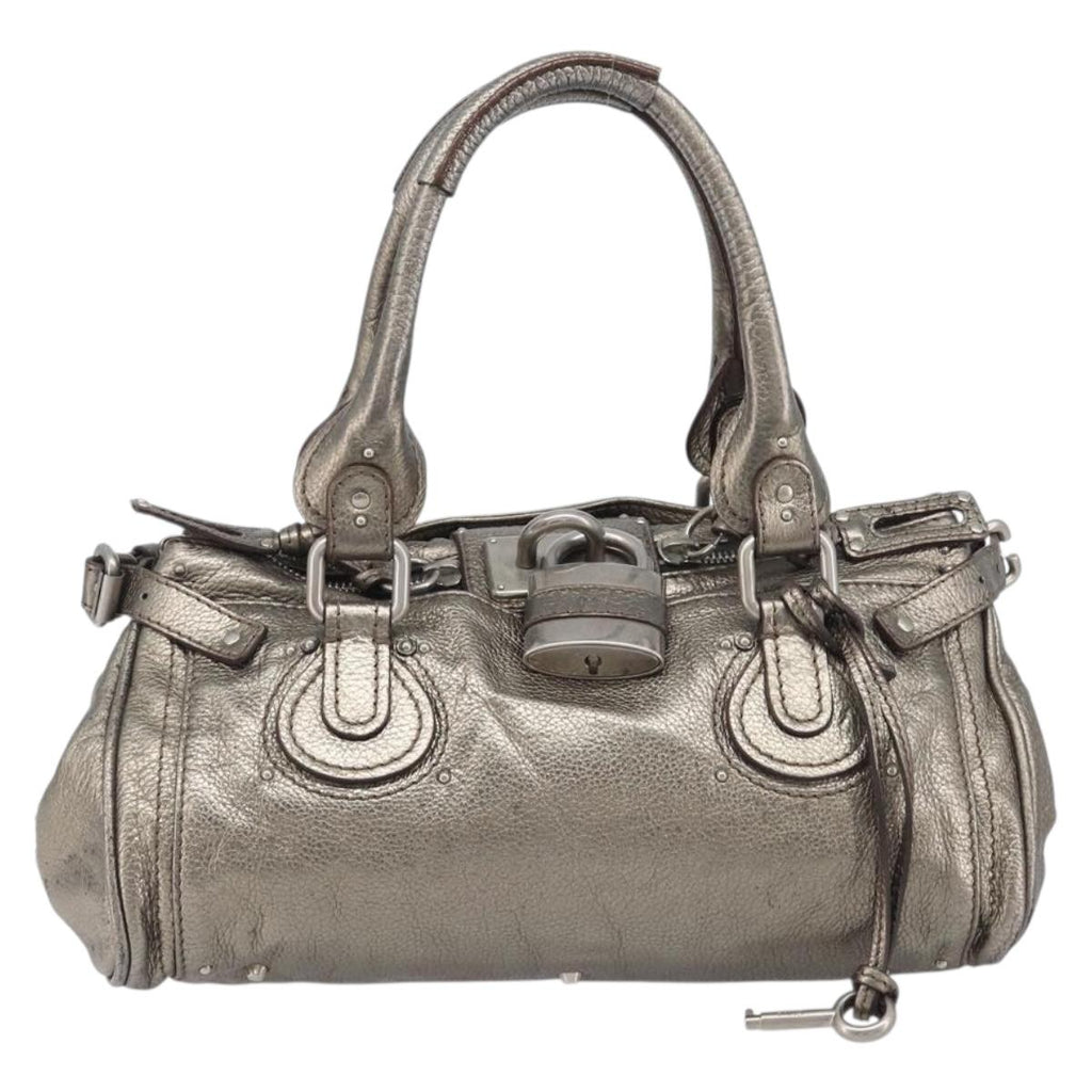 Chloe Paddington Hand Bag Leather Silver Auth 211845V