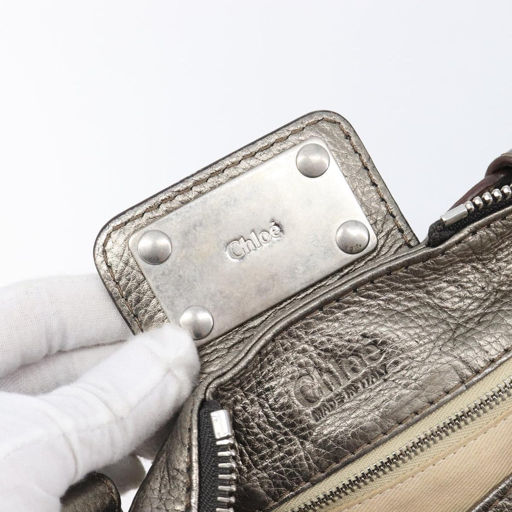 Chloe Paddington Hand Bag Leather Silver Auth 211845V