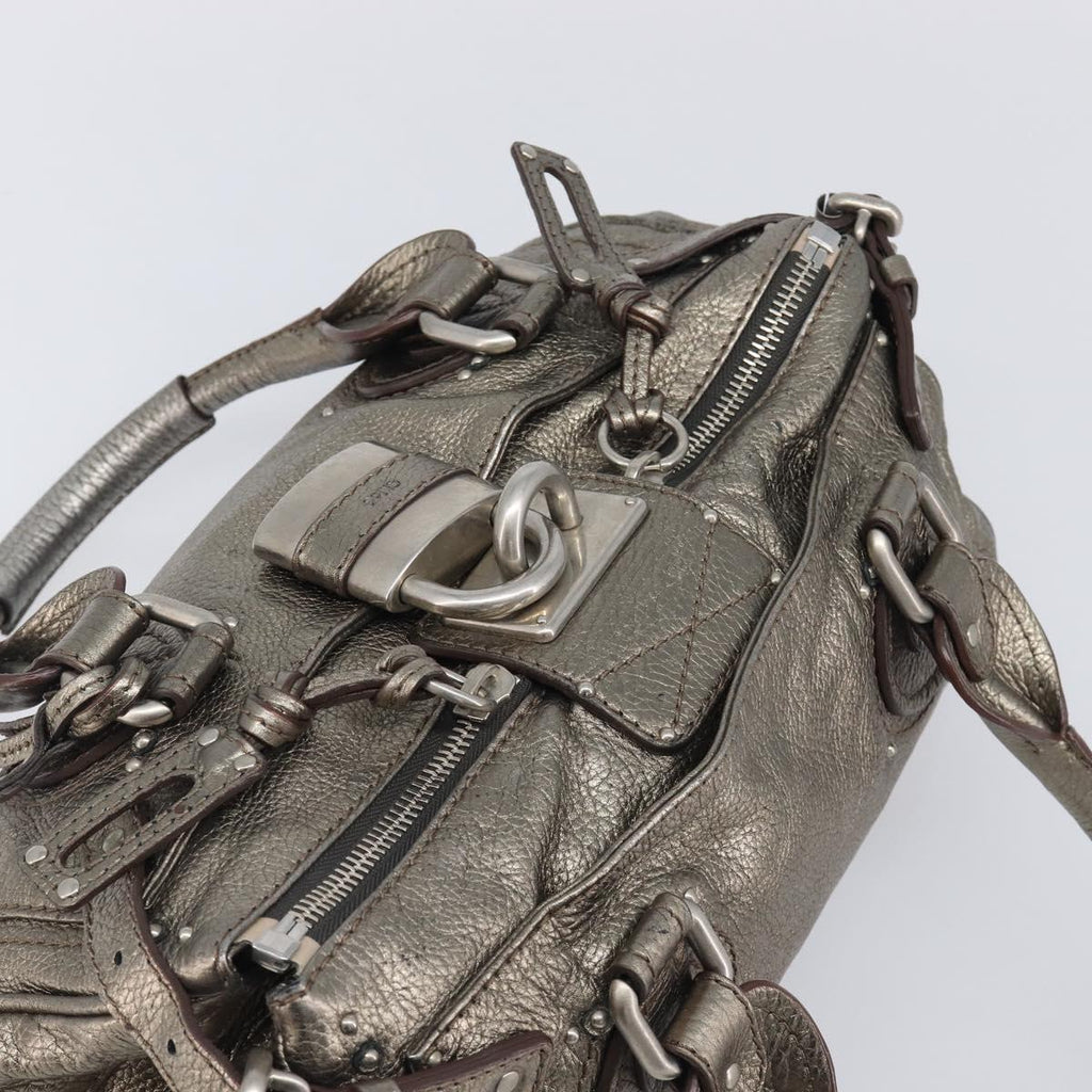Chloe Paddington Hand Bag Leather Silver Auth 211845V