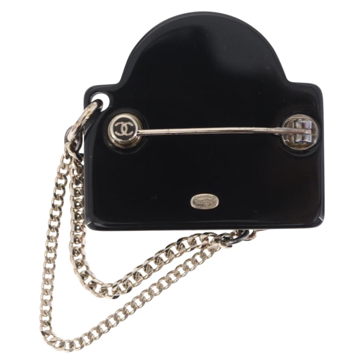 CHANEL Brooch Plastic Black CC Auth 211855M