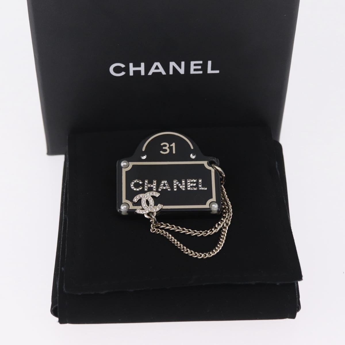 CHANEL Brooch Plastic Black CC Auth 211855M
