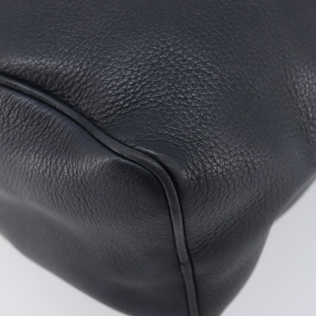 LOEWE Anagram Shoulder Bag Leather Navy Gold Auth 211867A
